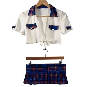 Be Wicked Women's Plaid Schoolgirl Cosplay Lingerie Crop Top & Skirt Party Set M